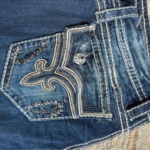 Rock Revival Dark Blue Denim Jeans with Orange Accents